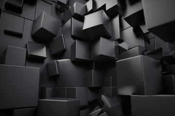 Abstract background, black cubes on a black background. AI generative.