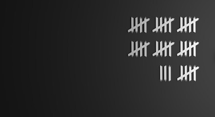 black background with counting markings, counting lines, white lines on black background (3d illustration)