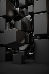 Abstract background, black shiny cubes. Vertical background. AI generative.