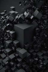 Abstract background, black cubes on a black background. Vertical background. AI generative.