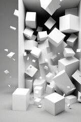Abstract background, white cubes on a white background. Vertical background. AI generative.