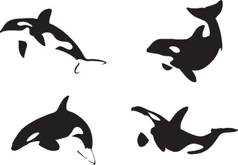 silhouette of orca set. negative space. only black. isolated images. eps 10 - obrazy, fototapety, plakaty