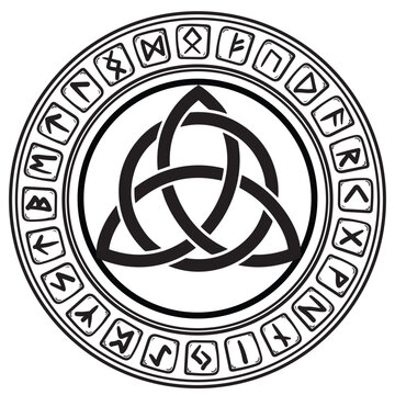 Triquetra in circle trikvetr knot shape trinity vector