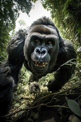 Furious Gorilla attacking rushing toward the camera. Generative AI