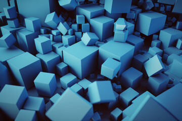 Abstract background, blue cubes. AI generative