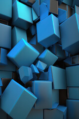 Abstract background, blue smooth cubes. Vertical background. AI generative.