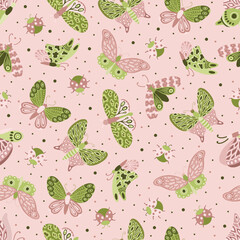 Vector seamless spring pattern with flowers, bouquets, plants