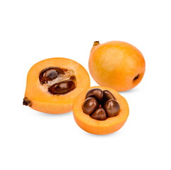 Half and whole ripe loquat fruits isolated on transparent background (.PNG)