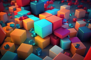 Abstract background, colorful cubes. AI generative.