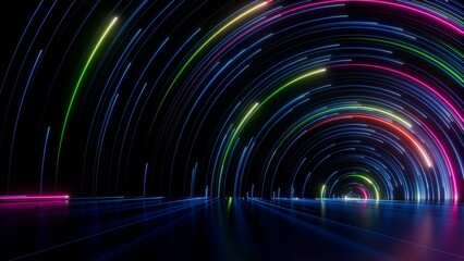 3d render, abstract background, colorful neon lines glowing in the dark, digital futuristic wallpaper - obrazy, fototapety, plakaty