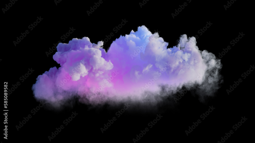 Sticker 3d render, realistic cloud illuminated from inside with colorful neon light. clip art isolated on bl