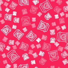 White line Blacksmith oven icon isolated seamless pattern on red background. Vector