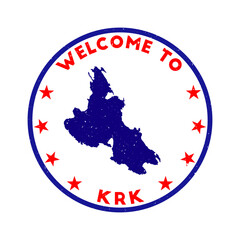 Welcome to Krk stamp. Grunge island round stamp with texture in red color theme. Vintage style geometric Krk seal. Cool vector illustration.