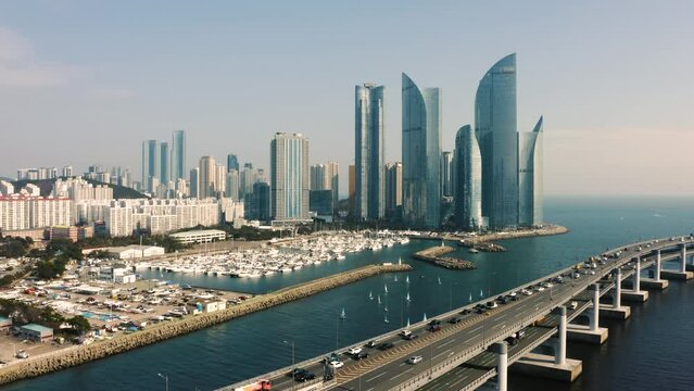 Aerial view of Haeundae district in Busan