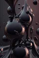 Abstract background, black stretching liquid balls. Vertical background. AI generative.