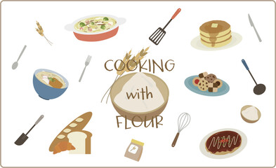 小麦粉を使った料理のイラスト