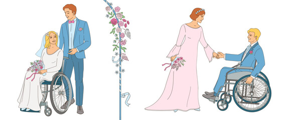 wedding ceremony for people with disabilities, bride and groom in wheelchairs