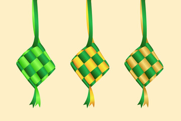 hanging ketupat for eid mubarak islamic decoration vector design