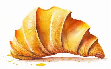 drawn croissant on white background watercolor pastry organic food illustrations Generative AI