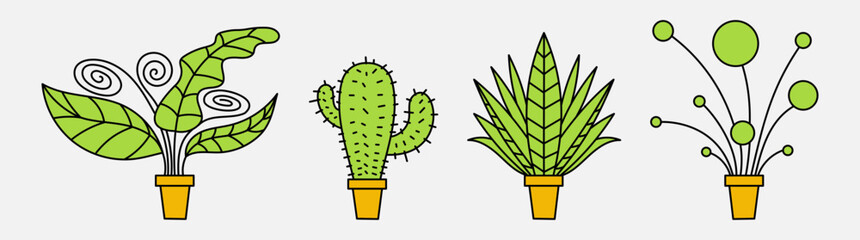 Set of decorative plants in pots. Flat vector illustration. House plants clipart.