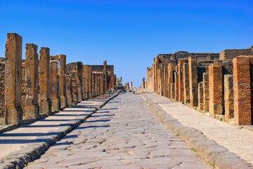 Pompeii, Campania, Naples, Italy - ruins of an ancient city buried under volcanic ash and pumice in...