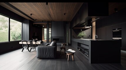 Modern living room by black wooden style, interior