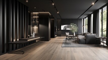Modern living room by black wooden style, interior