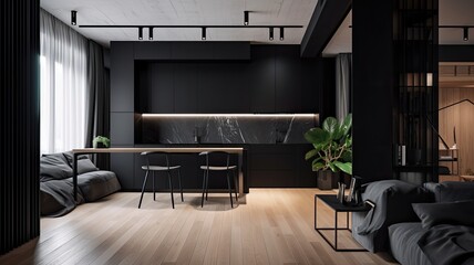 Modern living room by black wooden style, interior