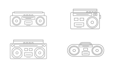  set of 4 boombox line icons retro audio cassette tapes cassette player tape recorder 90s 80s nostalgia retro tech minimalist icons