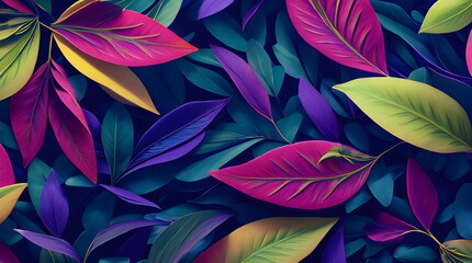 Obraz na płótnie Canvas Leaves Foliage Background Botanical Flowers with copy space A Dreamy and Mystic Tropic Leaves Imagery on a Lush Background Generated by AI