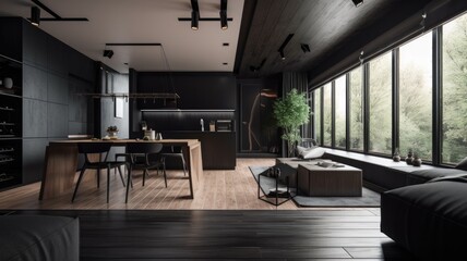Modern black living room by wooden, luxury interior to dazzle everyone