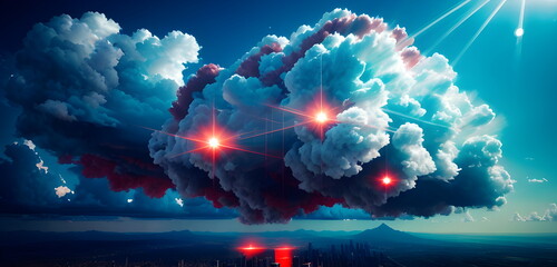 Cloud Network Solution computing big data center, futurist infrastructure generative ai digital concept illustration designing machine gadgets,