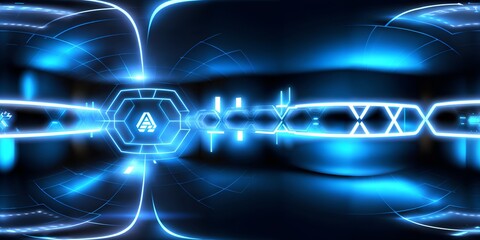Photo of a high-tech blue abstract background with futuristic shapes and lights