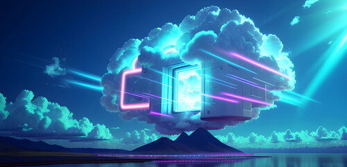 Illustration concept of cloud computing service future data storage computing power Generative Ai concept illustration design hi tech sci fi concept art