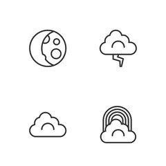 Set line Rainbow with cloud, Cloud, Moon phases and and lightning icon. Vector