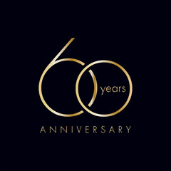 60 Year Anniversary Logo, Golden Color, Vector Template Design element for birthday, invitation, wedding, jubilee and greeting card illustration - obrazy, fototapety, plakaty