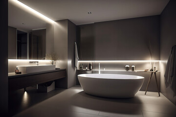 Fototapeta na wymiar Luxury apartment bathroom interior design by generative ai