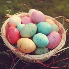 Obraz na płótnie Canvas Easter eggs in a basket