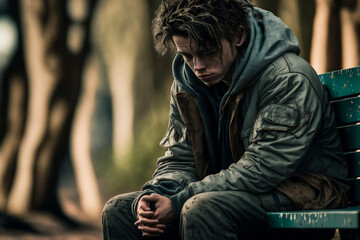 Obraz premium Homeless man on a bench