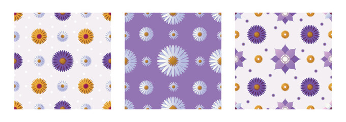 Simple retro daisy flower pattern. Cute groovy floral print, summer 60s bright power for stationery design, 70s pop art. Botanical decorative origami paper elements vector seamless background