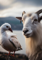 Obraz premium goat and a cute seagull