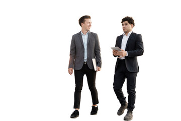 Two men young businessmen full height, transparent background, png, isolated.