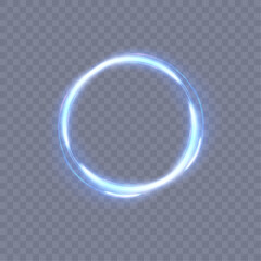 Abstract neon blue ring. A bright plume of luminous rays swirling in a fast spiraling motion. Light golden swirl. Curve gold line light effect. Vector