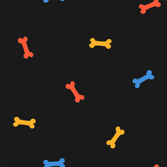 Black seamless pattern with colorful bones