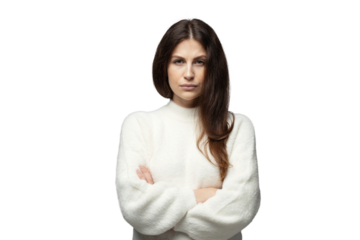 Serious woman studio , transparent background, png, isolated.