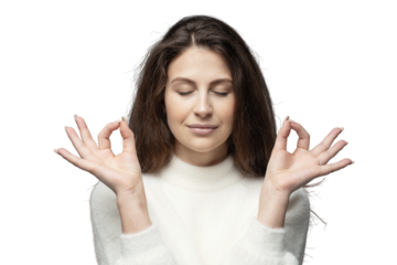 Woman pose lotus balance and harmony, relieves stress, transparent background, png, isolated.