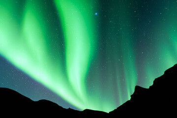 Night sky with Aurora borealis Northern lights in winter mountains. Sky with polar lights and stars...