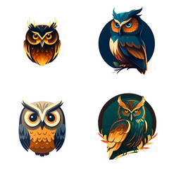 leshy design a logo owl flat illustration minimalistic graphic - obrazy, fototapety, plakaty