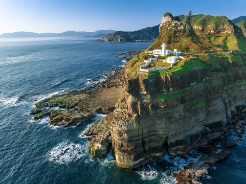 Aerial view of Bitou Cape lighthouse, Taiwan.