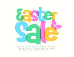 Vector advertising Poster Easter Sale. Modern watercolor Font. Creative Alphabet Letters and Numbers.